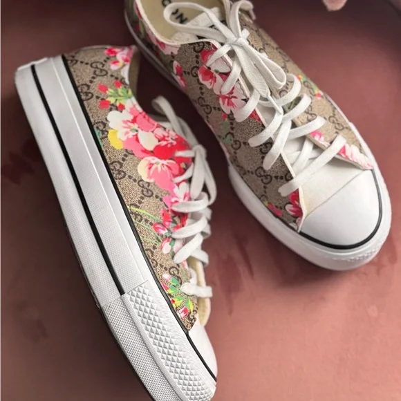 Floral Canvas Sneakers with White Accents - Picture 1 of 8